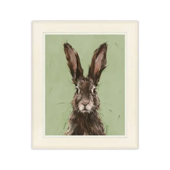 European Hare Framed Print - Green