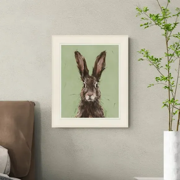 European Hare Framed Print - Green image