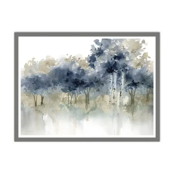 Framed Abstract Tree Print - Blue, Grey Frame