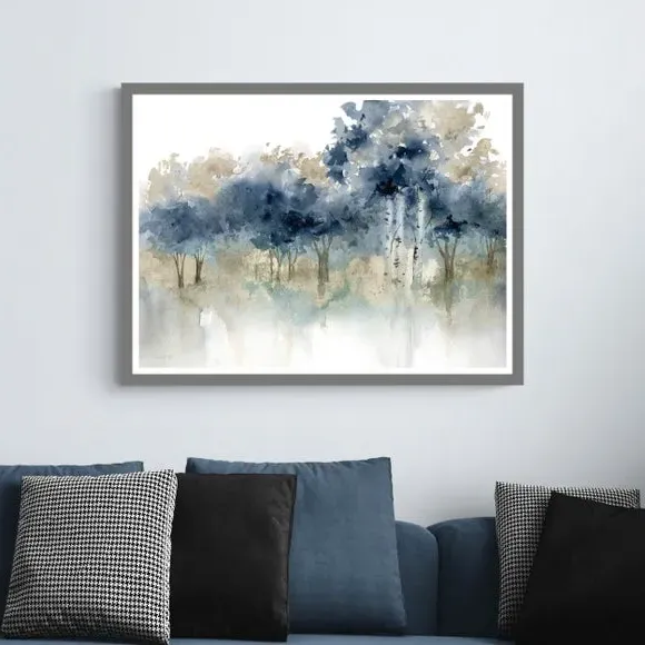 Framed Abstract Tree Print - Blue, Grey Frame image