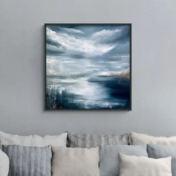 Framed Canvas Wall Art - Blue, Abstract image