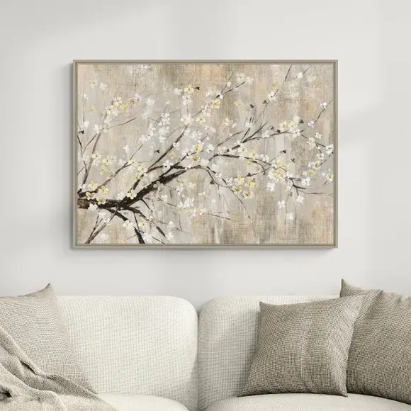 Framed Canvas Wall Art - Natural, Floral Print image