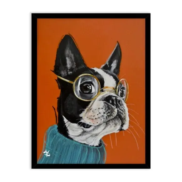 Framed Dog Print - Multicolor, Textured Finish