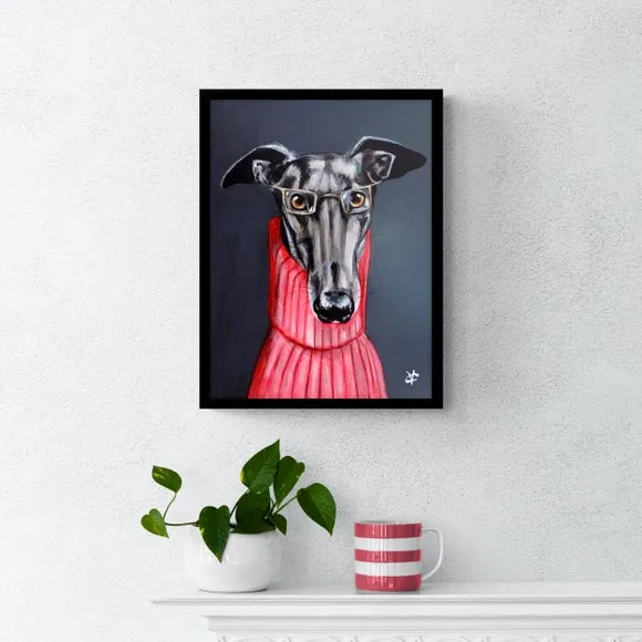 Framed Dog Print with Black Frame - Multicolor image