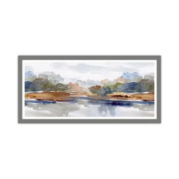 Framed Landscape Print - Blue, Watercolour