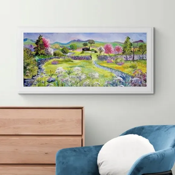 Framed Landscape Print - Multicolor, White Frame
