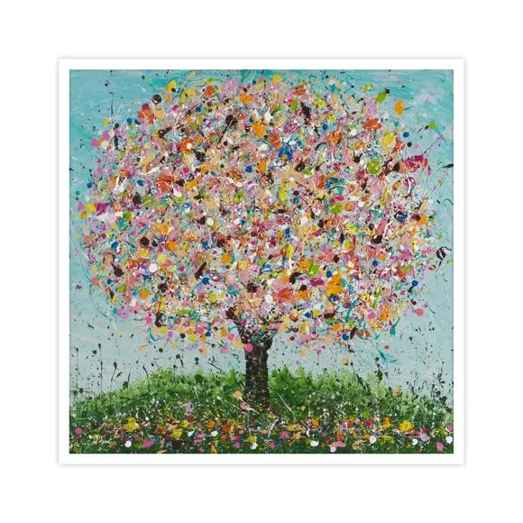 Framed Print Abstract Tree - Multicolor, White Frame