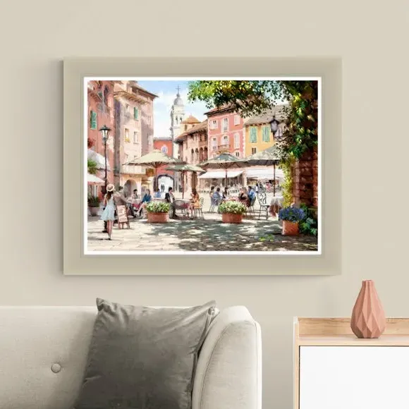 Framed Print Cafe Scene - Multicolor, Textured image