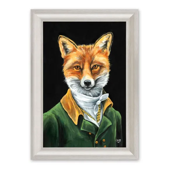 Framed Print Dapper Fox - Green, Textured