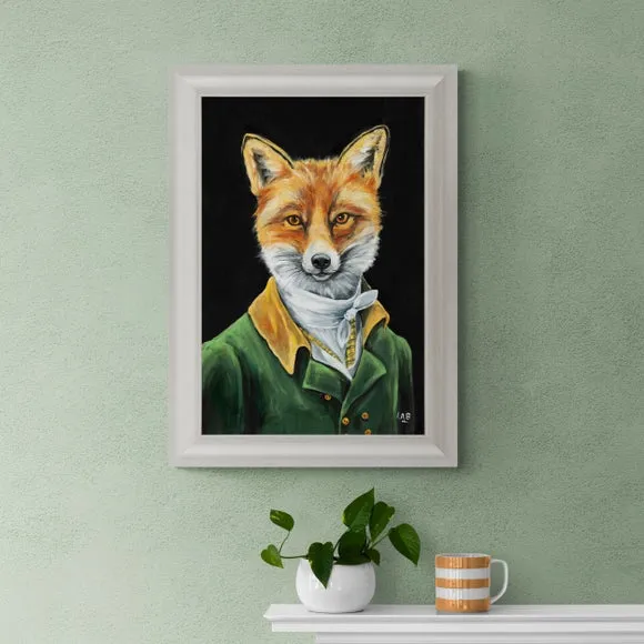 Framed Print Dapper Fox - Green, Textured image