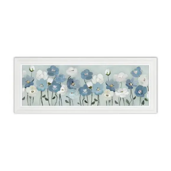 Framed Print Floral Design - Blue, White Frame