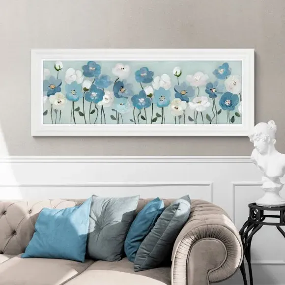Framed Print Floral Design - Blue, White Frame image