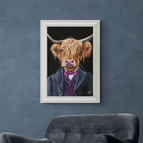 Framed Print Highland Cow - Teal, Champagne Frame image