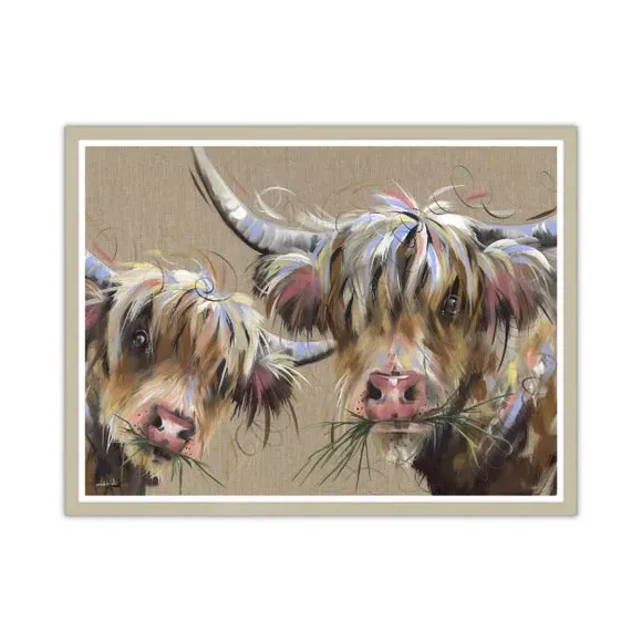 Framed Print Highland Cows - Taupe Frame