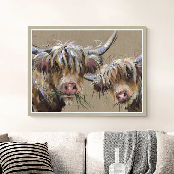 Framed Print Highland Cows - Taupe Frame image