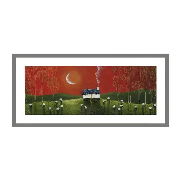 Framed Print Landscape Art - Orange, Grey Frame