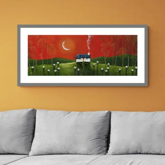 Framed Print Landscape Art - Orange, Grey Frame image