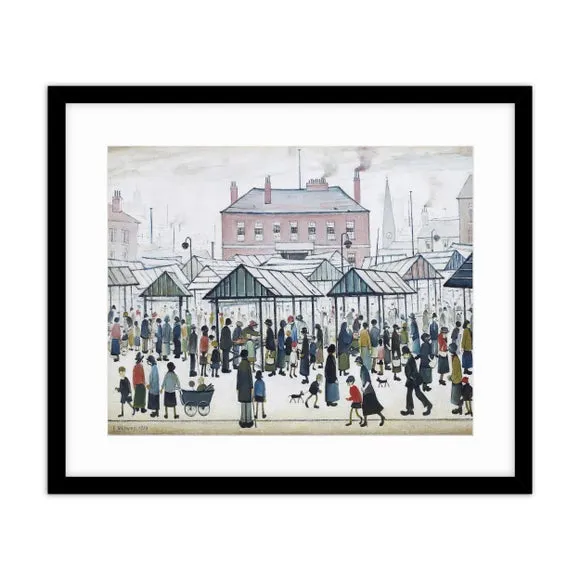 Framed Print Market Scene - Multicolor, Wood