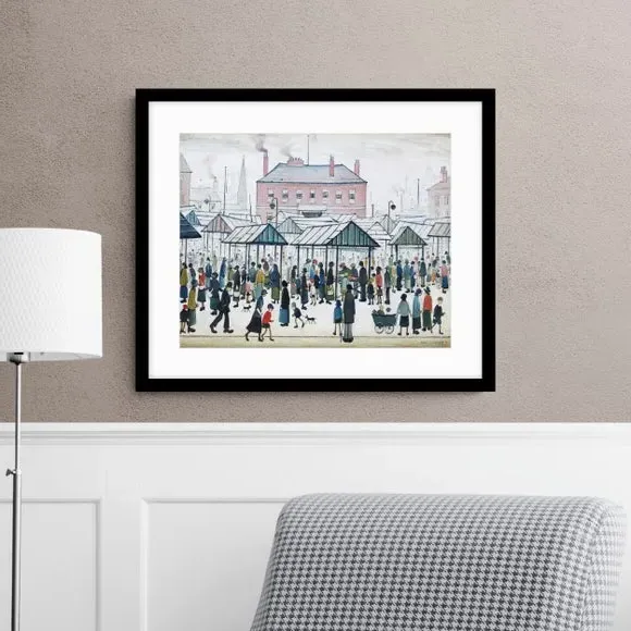 Framed Print Market Scene - Multicolor, Wood image
