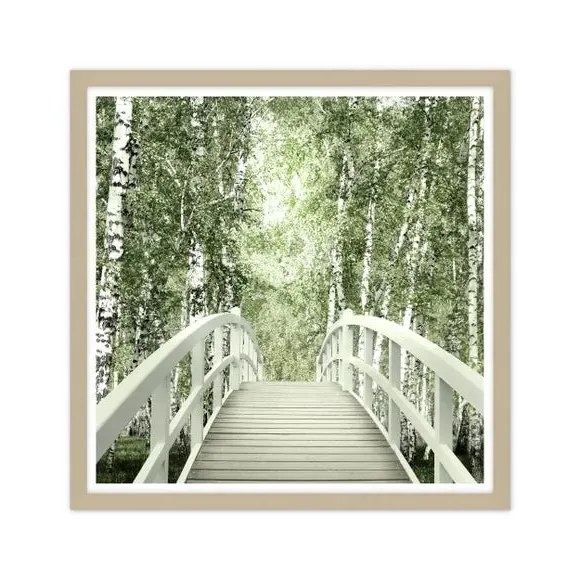 Framed Print with Bridge Scene - Green, Textured