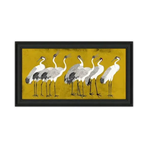 Framed Print with Crane Design - Brown