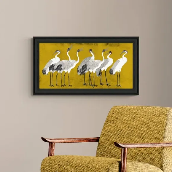 Framed Print with Crane Design - Brown image