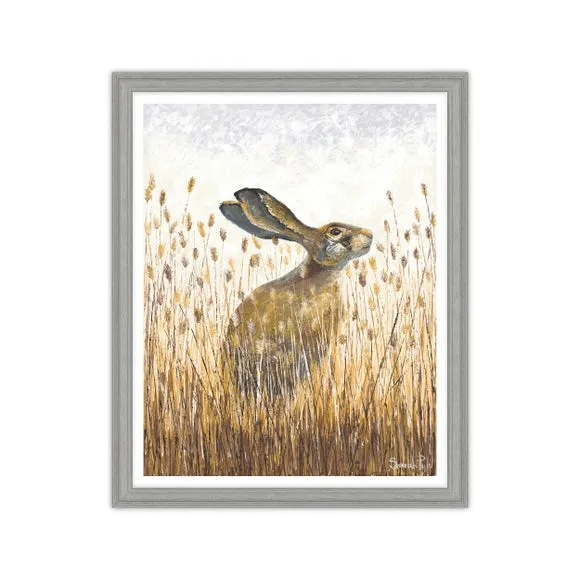 Framed Print with Hare Design - Brown, Wood