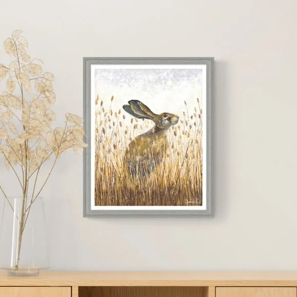 Framed Print with Hare Design - Brown, Wood image