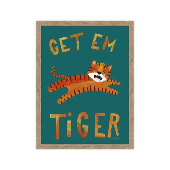 Framed Print with Typography - Orange, Wood