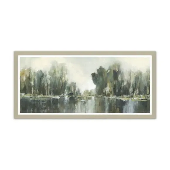 Framed Print Woodland Scene - Grey, Wood Frame