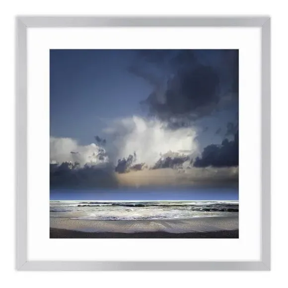 Framed Seascape Print - Blue, Silver Grey Frame