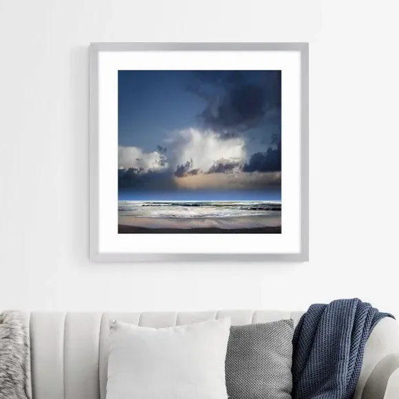 Framed Seascape Print - Blue, Silver Grey Frame image
