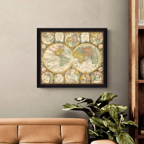 Framed World Globe Print - Cream, Antique Gold image