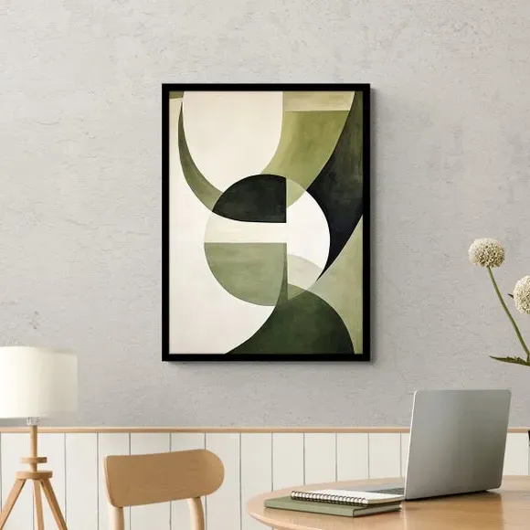 Geometric Abstract Framed Print - Green image