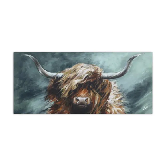 Highland Cow Canvas Print - Blue, Stretched Canvas