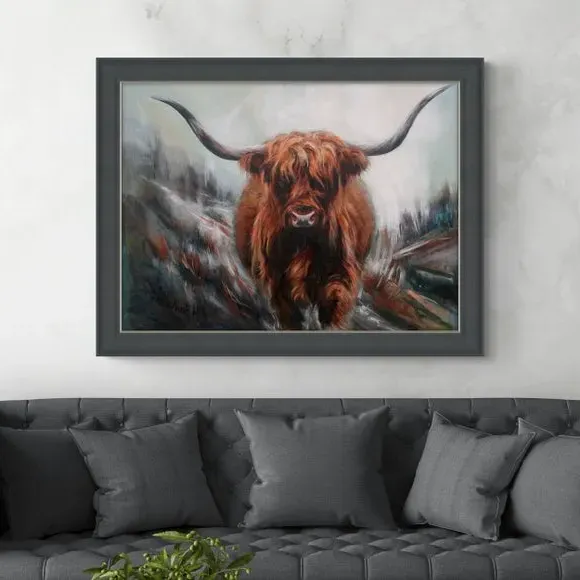 Highland Cow Framed Print - Grey Frame image