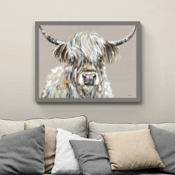 Highland Cow Framed Print - Grey Frame image