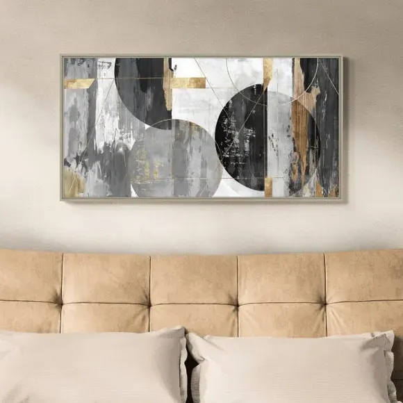 Large Abstract Canvas Art - Black, Framed