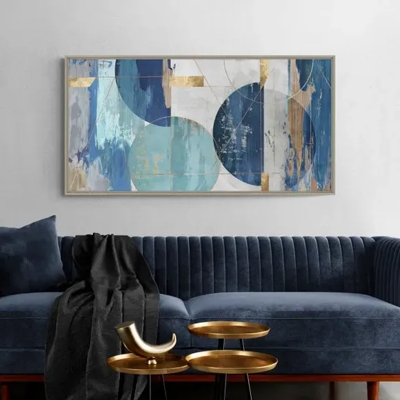 Large Abstract Canvas Art - Blue, Framed