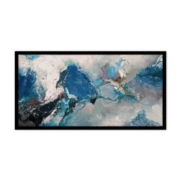 Large Abstract Framed Print - Blue, Black Frame