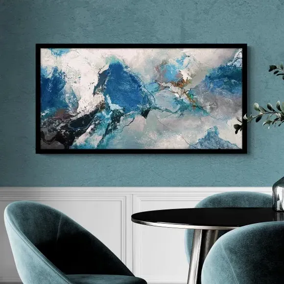Large Abstract Framed Print - Blue, Black Frame image