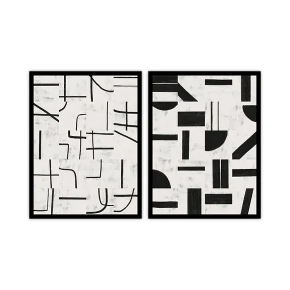 Set of 2 Abstract Framed Prints - Black, Canvas