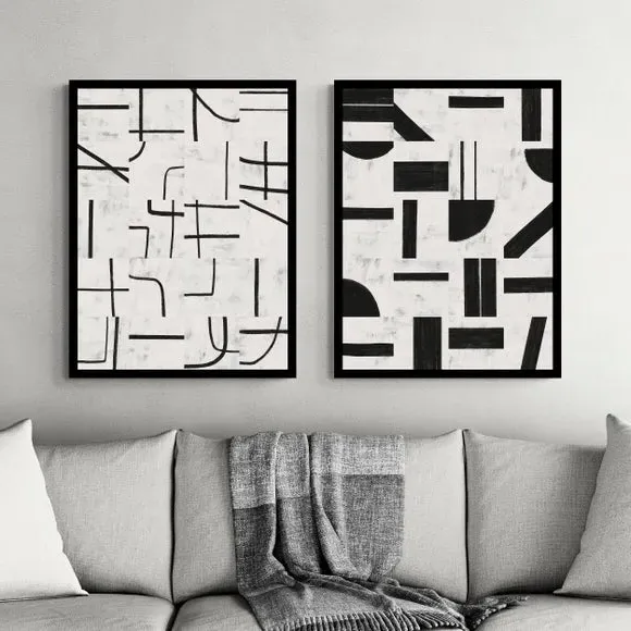 Set of 2 Abstract Framed Prints - Black, Canvas image