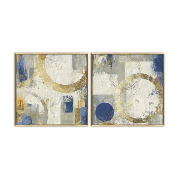 Set of 2 Abstract Framed Prints - Blue & Gold