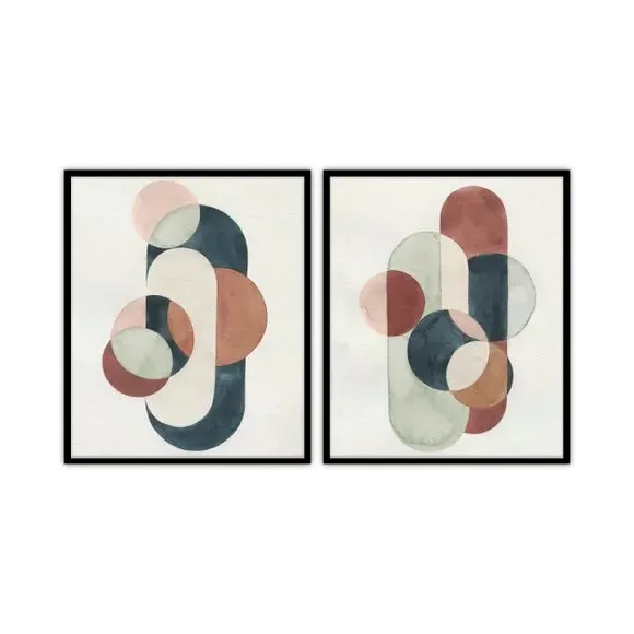 Set of 2 Abstract Framed Prints - Brown