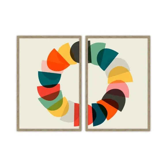 Set of 2 Abstract Framed Prints - Multicolor