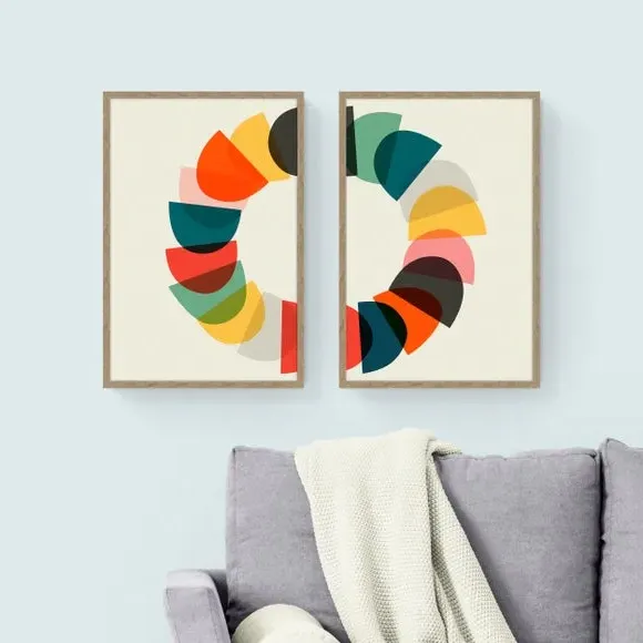 Set of 2 Abstract Framed Prints - Multicolor image