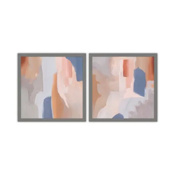 Set of 2 Abstract Framed Prints - Natural