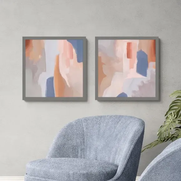 Set of 2 Abstract Framed Prints - Natural image