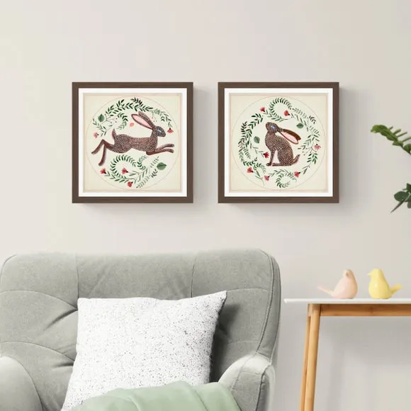 Set of 2 Bunny Framed Prints - Brown, Wood image